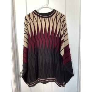 Vintage Bachrach Men 90s Coogi Chunky 3d Knit Grandpa Sweater Multicolor Size XL